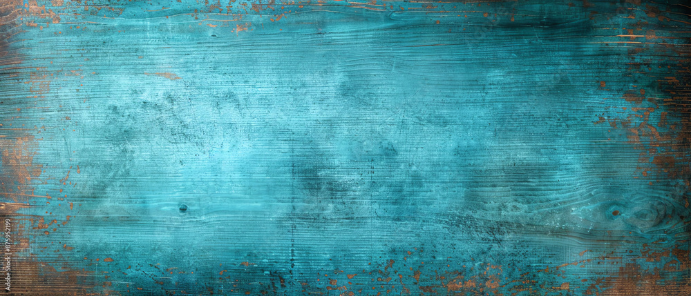 Obraz premium Aged brown poster background with noisy dark teal and aquamarine
