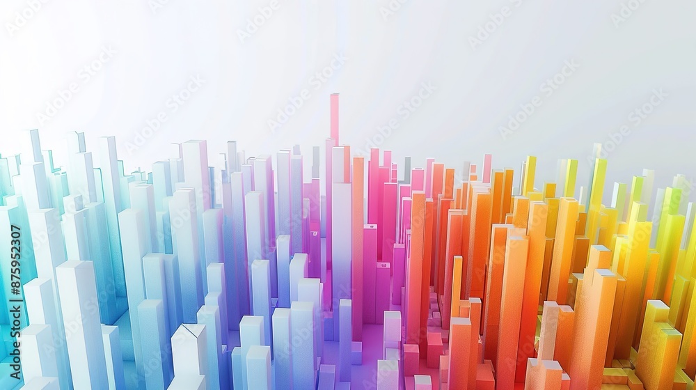 Bright and Vibrant 3D Data Visualizations on Clean White Background with Copy Space Bright and Vibrant 3D Data Visualizations on Clean White Background with Copy Space