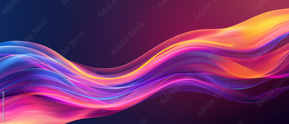 Obraz premium Neon pink and yellow abstract shapes on a gradient purple background