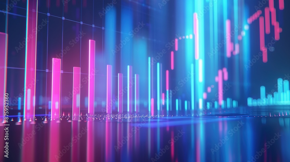 Dynamic 3D Financial Charts on Gradient Background with Copy Space Dynamic 3D Financial Charts on Gradient Background with Copy Space