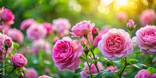 Fototapeta Naklejka Na Ścianę i Meble -  Pink rose flowers blooming in a lush garden , pink, roses, flowers, garden, blooming, petal, nature, flora, botanical