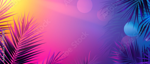 Neon pink and yellow abstract shapes on a gradient purple background