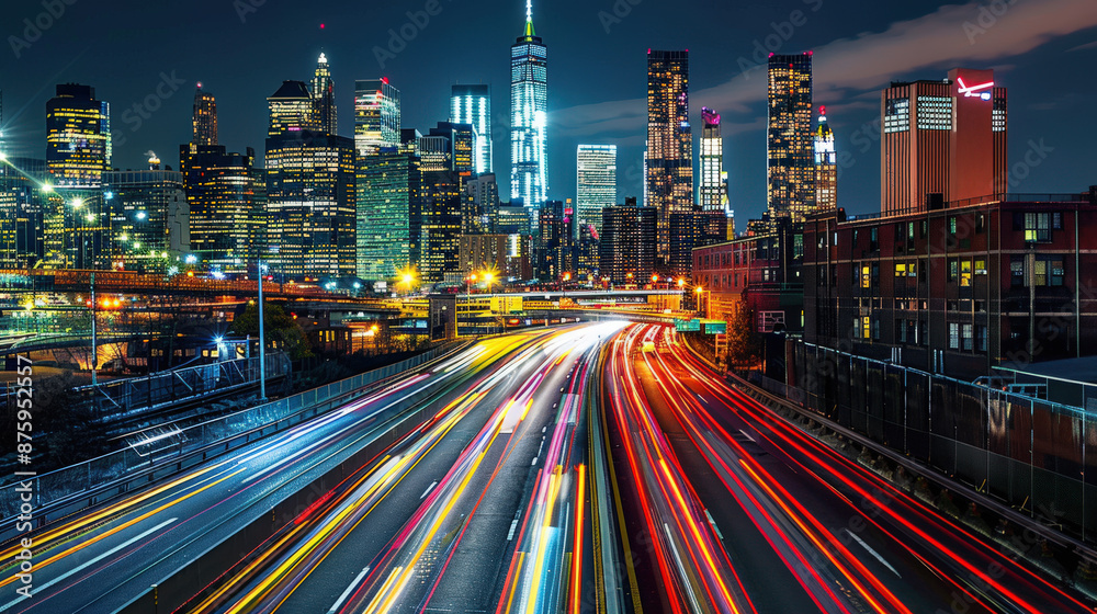 Fototapeta premium City Lights and Night Traffic Long-Exposure
