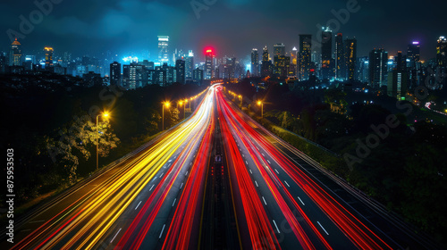 Night Traffic Cityscape with Light Trails photo