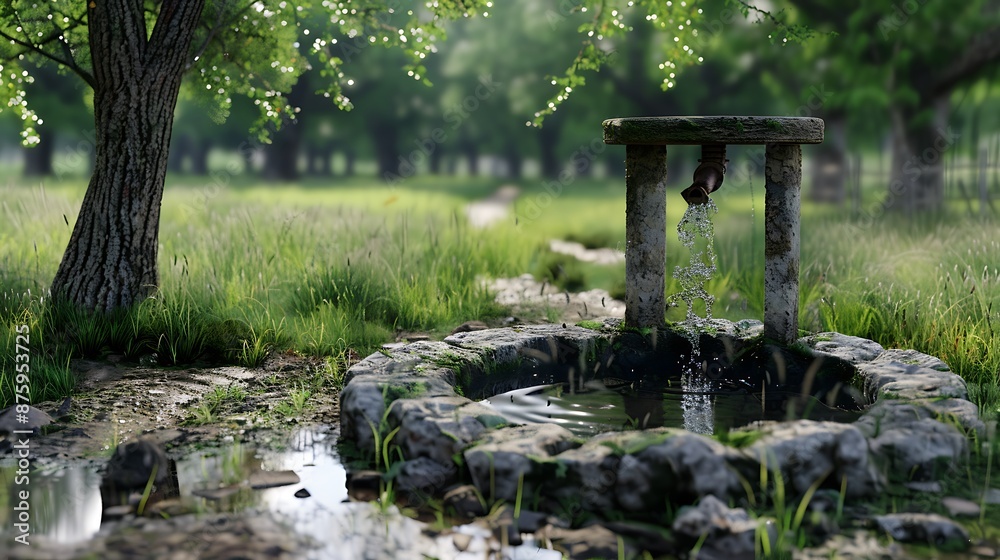 Using the park pumping well to pump water very detailed and realistic shape Using the park pumping well to pump water very detailed and realistic shape
