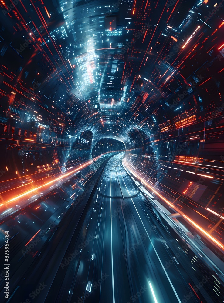 Abstract Digital Tunnel with Neon Lights Abstract Digital Tunnel with Neon Lights