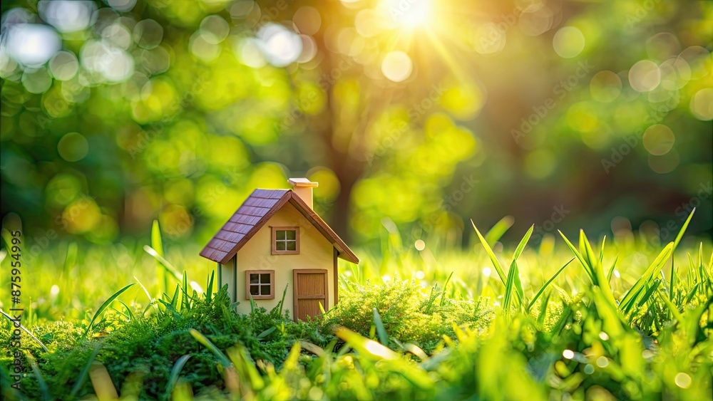 Miniature eco-friendly house surrounded by lush green grass, sustainable, environment, green, eco, house, miniature Miniature eco-friendly house surrounded by lush green grass, sustainable, environment, green, eco, house, miniature