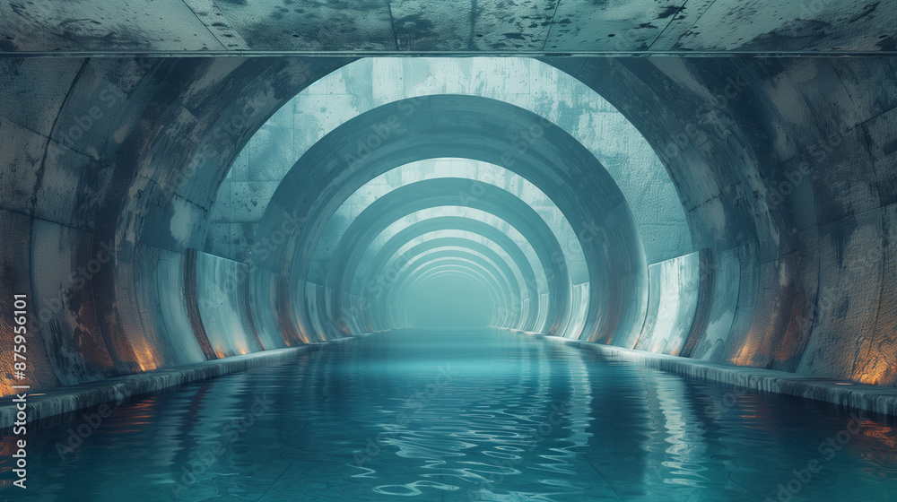 Curved tunnel for underground water drainage. Infrastructure and urban ...
