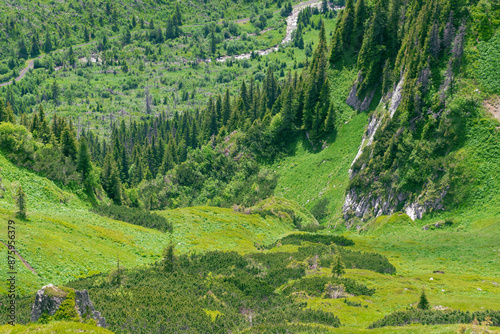Beautiful mountain landscape. Top-down view of the valley. Natural background. Tatra Mountains