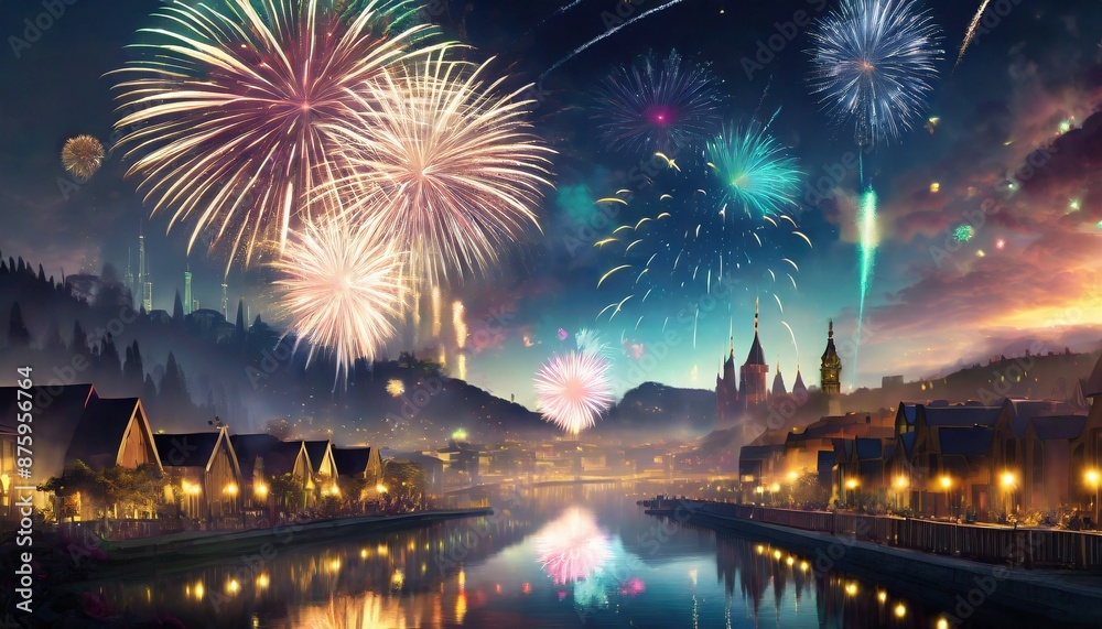 Fototapeta premium fireworks in the city