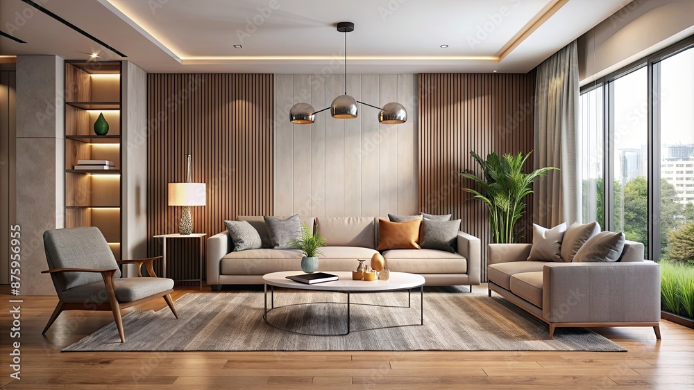 Fototapeta premium Modern living room with sleek furniture and neutral colors, modern, living room, sleek, furniture