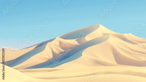 Serene Minimalistic Desert Landscape with Soft Sand Dunes and Clear Blue Sky © Wp Background
