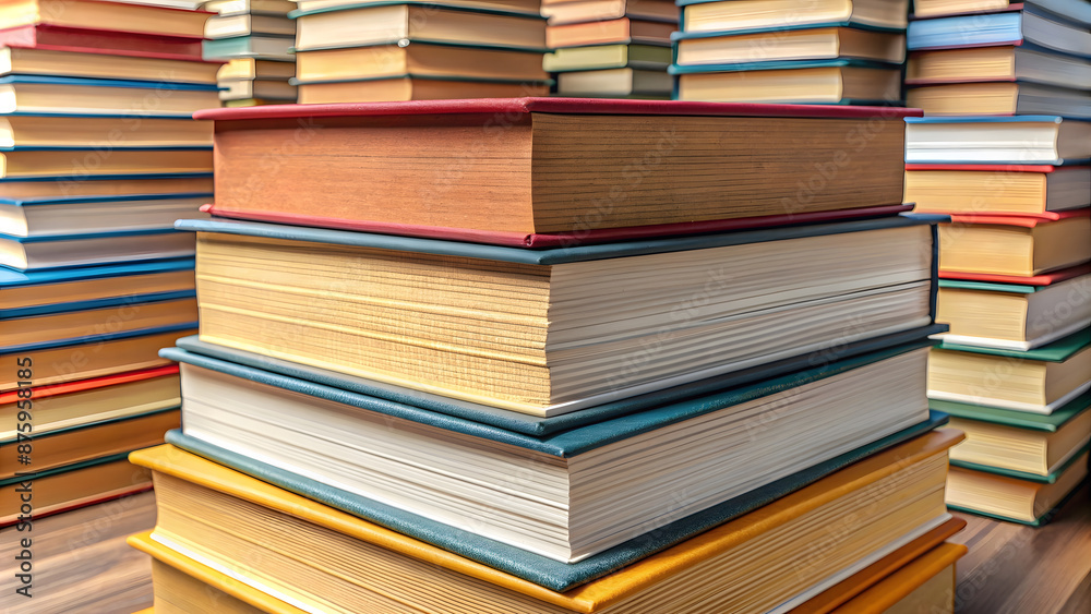 Stack of colorful hardcover books. Back to school. Copy space. Stack of colorful hardcover books. Back to school. Copy space.