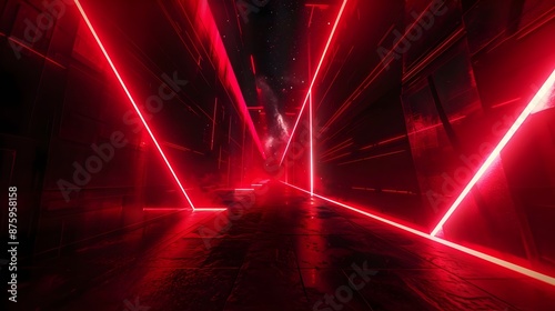 Red neon lights futuristic abstract surreal background