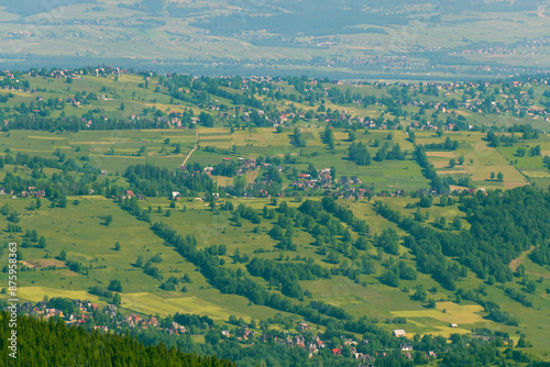 View of Zakopane from above. Panoramic view of the city. Tatra Mountains