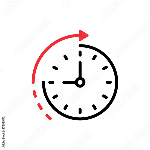 analog clock and rotating red arrow sign. red arrow and wall clock