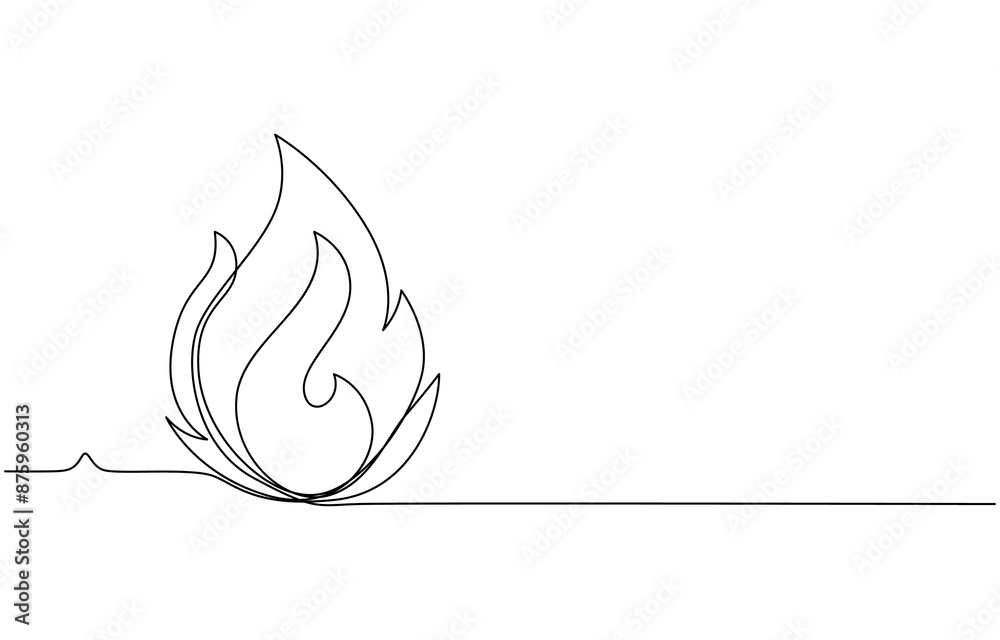 Continuous line drawing of fire. Flame linear icon. One line drawing background. Vector illustration. Fire continuous line icon, fire flat line icons, flames, flame of various shapes, bonfire vector i