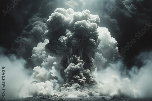 Huge white smoke clouds explosion on a black background. Created with Generative AI technology.