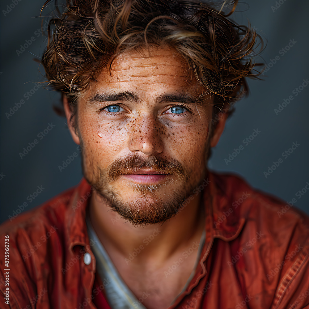 Concentration Unleashed: Red Shirted Actor in Grey Brick Backdrop Concentration Unleashed: Red Shirted Actor in Grey Brick Backdrop