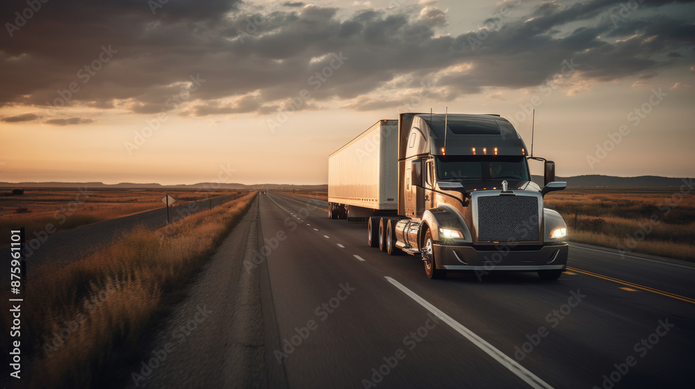 Obraz premium Texan truck driver on long highway