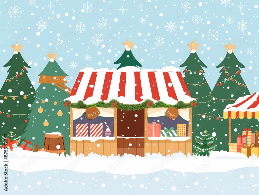 Festive holiday market clipart, snowflakes, flat art, simple cartoon 2D Festive holiday market clipart, snowflakes, flat art, simple cartoon 2D