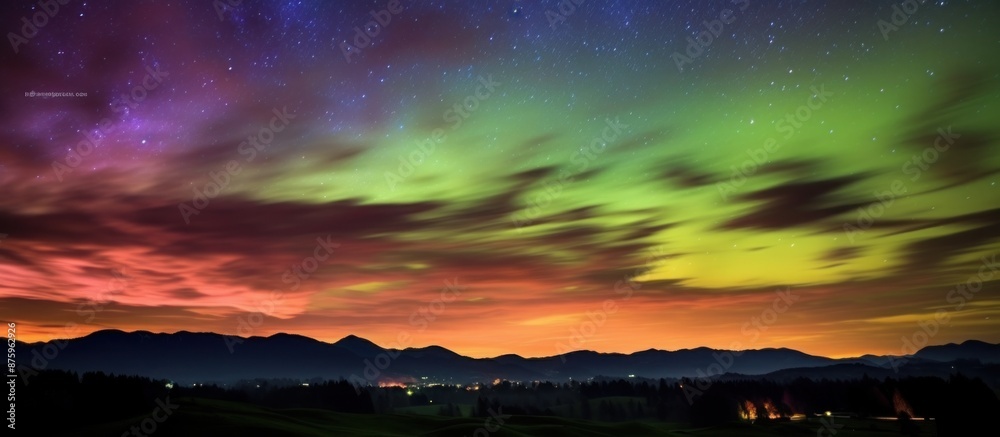 Obraz premium Northern Lights Over Silhouetted Mountains