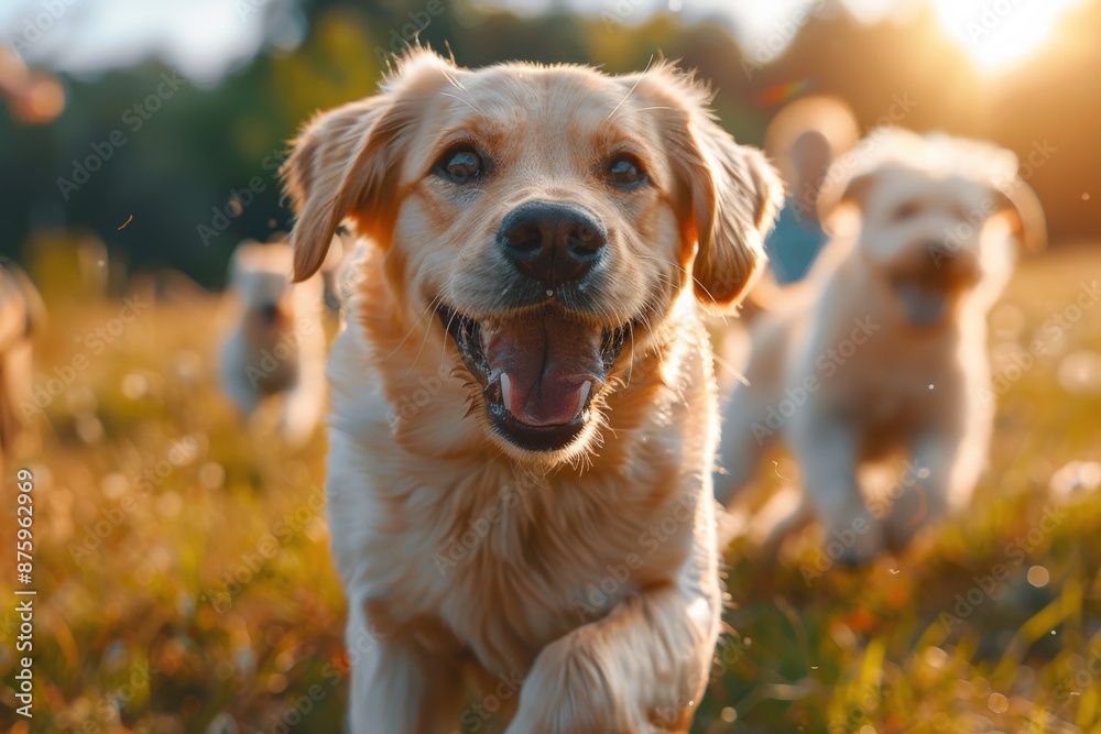 Golden Retriever Puppies Playing Outdoors in a Sunny Field with Joyful Expressions and Warm Sunlight in the Background Capturing Happy MomentsGolden Retriever Golden Retriever Puppies Playing Outdoors in a Sunny Field with Joyful Expressions and Warm Sunlight in the Background Capturing Happy MomentsGolden Retriever