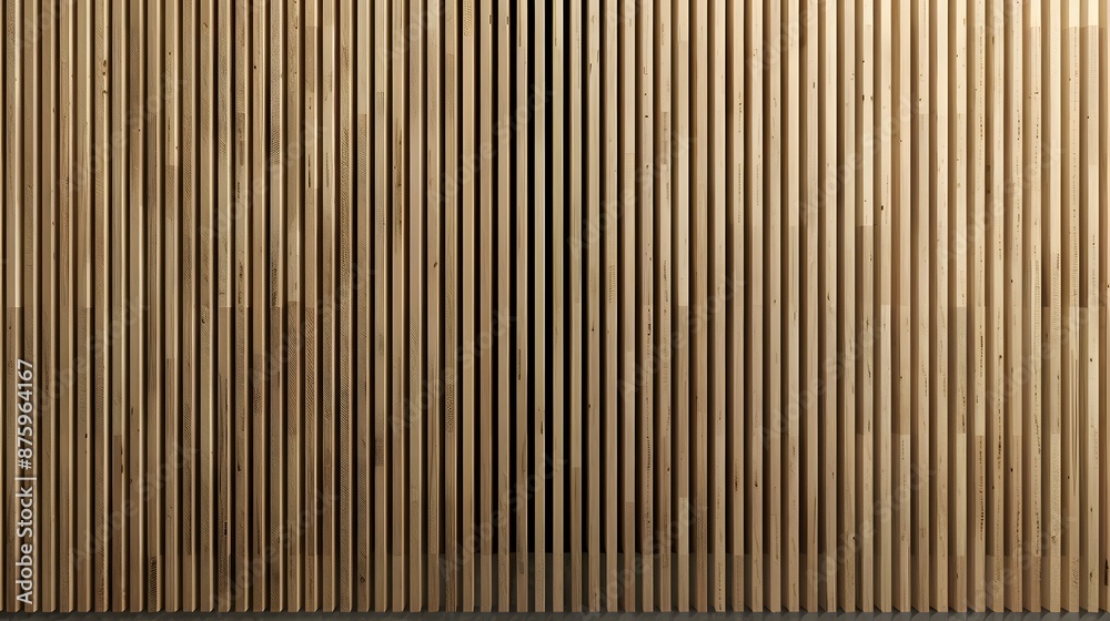 Wooden dowels form a wall with a pattern of light and shadow. Wooden dowels form a wall with a pattern of light and shadow.