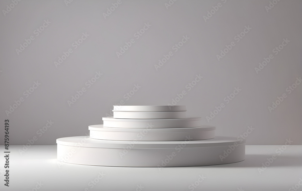 Fototapeta premium Modern White Tiered Cement Podium Design for Presentations