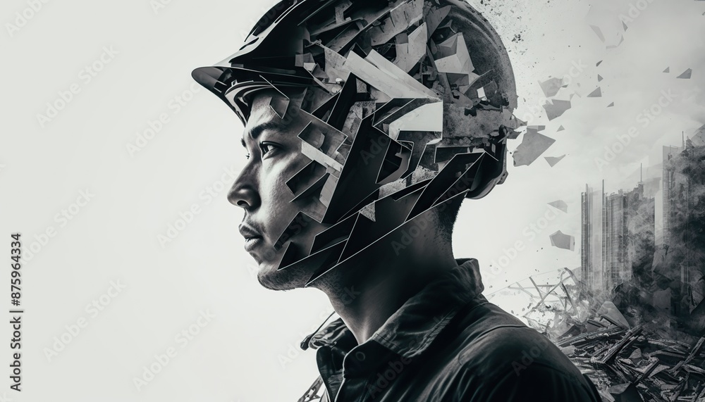 Double exposure of an asian architect and construction building. Double exposure of an asian architect and construction building.