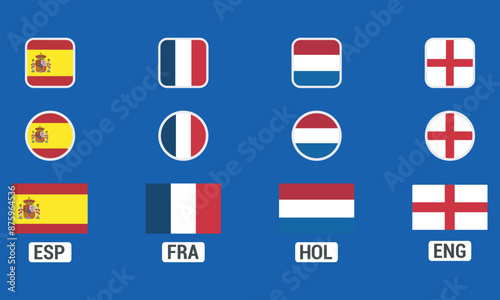 Semi-finals participants of the european football championship. National football teams flag icons. Vector flag icons of various shapes. Free Download Semi-finals participants of the european football championship. National football teams flag icons. Vector flag icons of various shapes. - GFXLoad