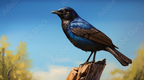 common grackle (Quiscalus quiscula) is a species of large icterid bird found in large numbers through much of North America photo