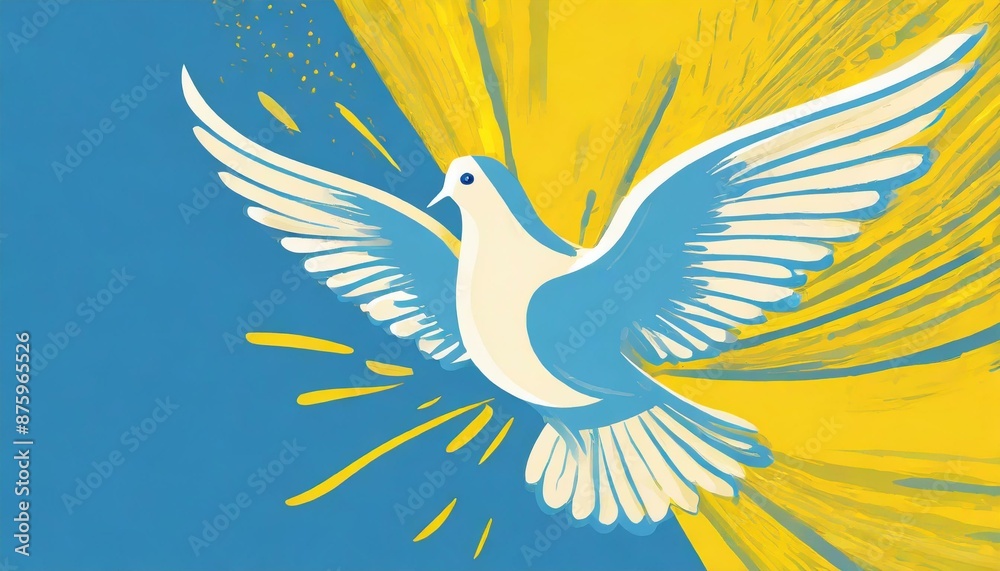 Fototapeta premium dove of peace on a blue and yellow background