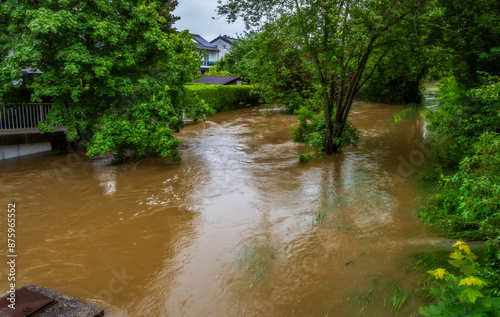 Flooded street in Schrobenhausen