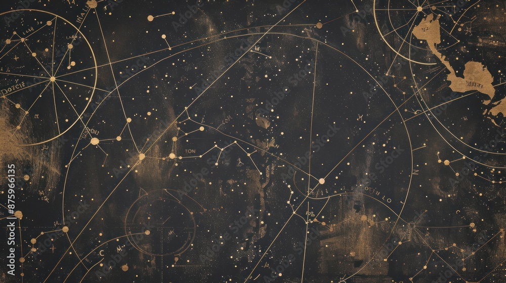 Celestial Chart with Golden Constellations Stock Illustration | Adobe Stock