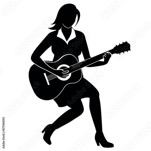 Woman plays guitar, front side view, different type of pose vector silhouette 