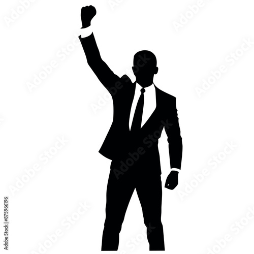 smart and stylish, successful businessman wearing a shoes, raised hand vector silhouette 