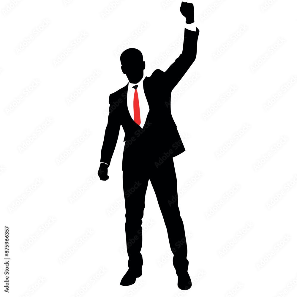 Obraz premium smart and stylish, successful businessman wearing a shoes, raised hand vector silhouette 