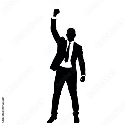 smart and stylish, successful businessman wearing a shoes, raised hand vector silhouette 