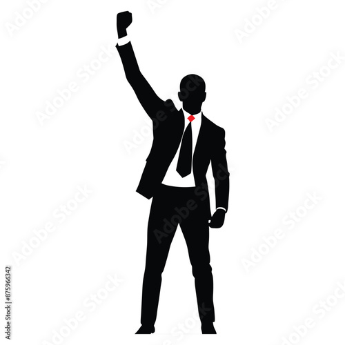 smart and stylish, successful businessman wearing a shoes, raised hand vector silhouette 