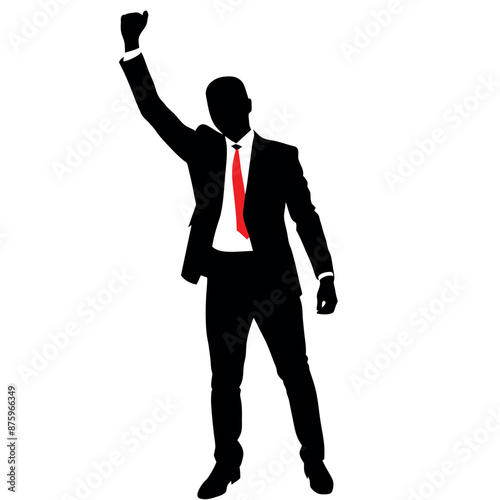 smart and stylish, successful businessman wearing a shoes, raised hand vector silhouette 