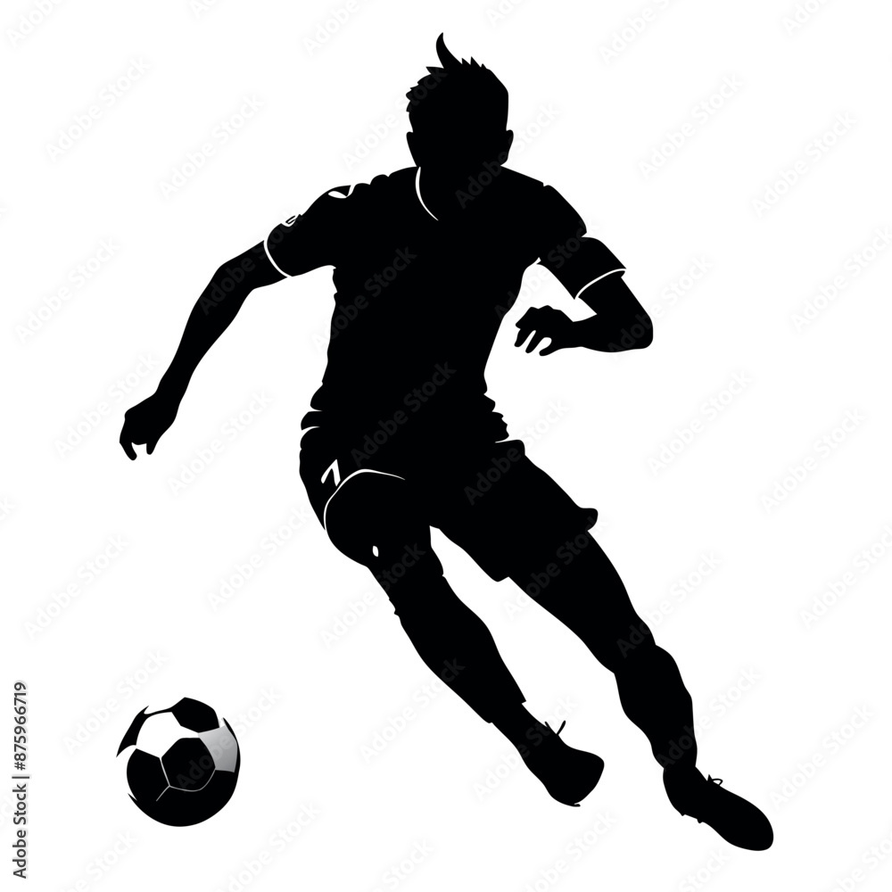 Naklejka premium Soccer player kicking ball vector silhouette, white background