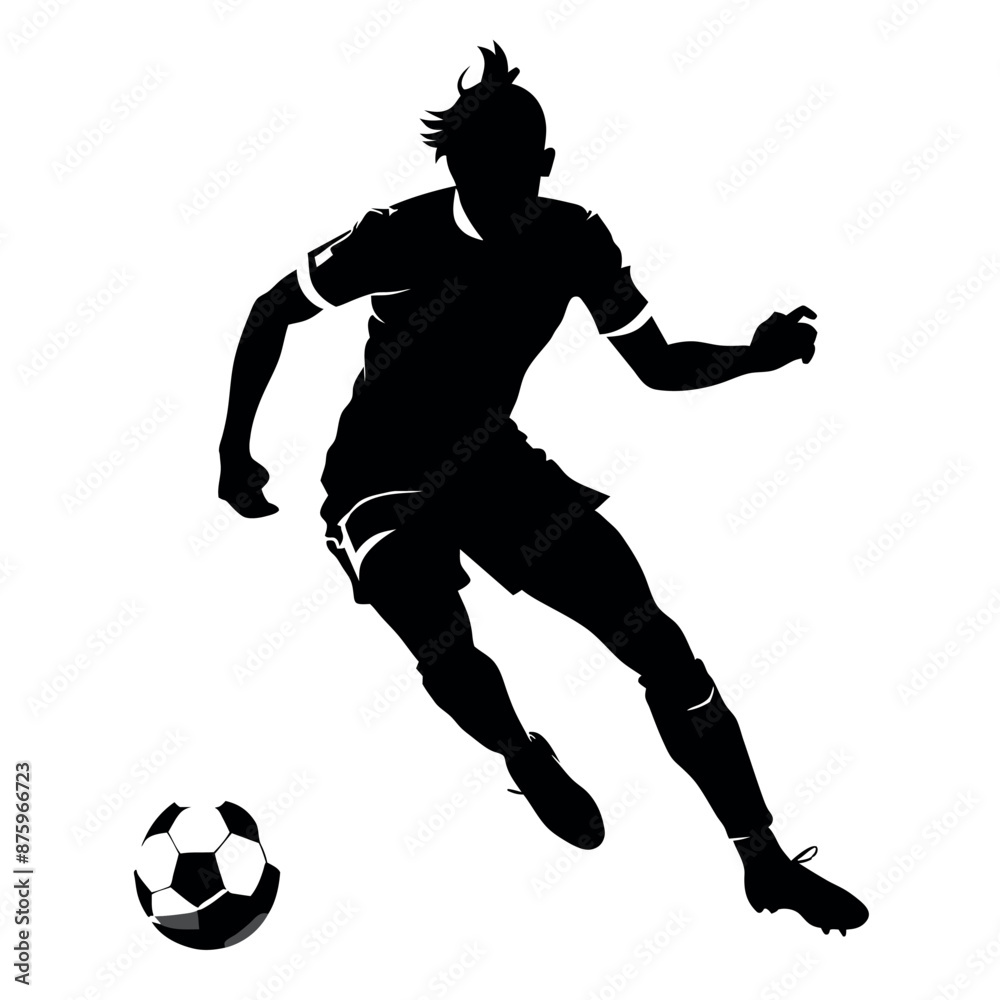 Naklejka premium Soccer player kicking ball vector silhouette, white background