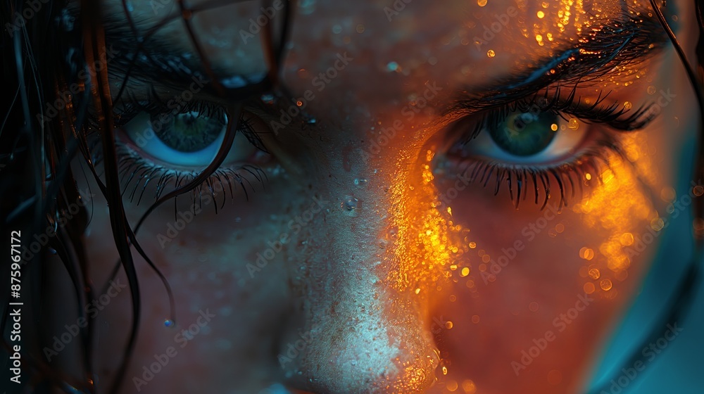 Intense Close-up of Eyes with Dramatic Lighting, Ideal for Emotional and Artistic Concepts Intense Close-up of Eyes with Dramatic Lighting, Ideal for Emotional and Artistic Concepts