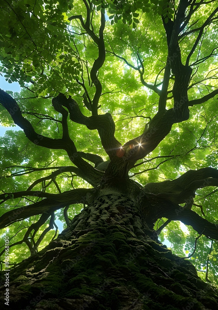 Naklejka premium Looking Up at the Majestic Canopy of a Tree