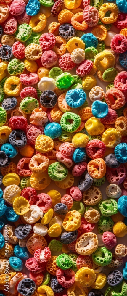 Top view shot of colorful cereal in a banner background Top view shot of colorful cereal in a banner background