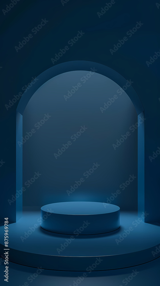 3D rendering of a podium with blue neon lights on the background