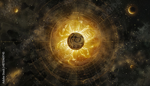Recreation of a representation of universe with the sun in the center photo