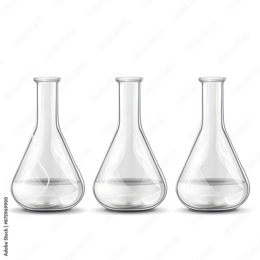 Three Clear Glass Beakers with Liquid Three Clear Glass Beakers with Liquid