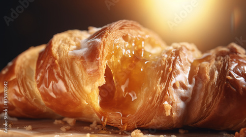 Extreme Close-Up: Mouth Biting Croissant